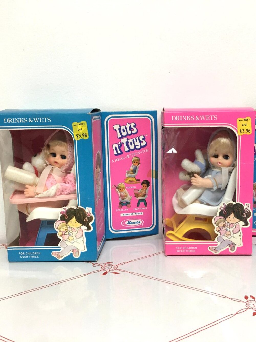 Two Vintage Uneeda High Chair & Rocker "Tots n' Toys" Dolls